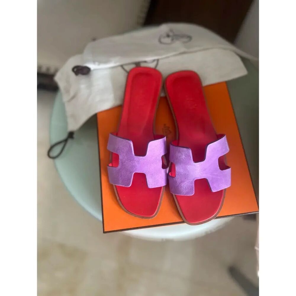Authentic HERMES Suede Goatskin Oran Sandals size 37 in Violet Parme - Picture 10 of 11